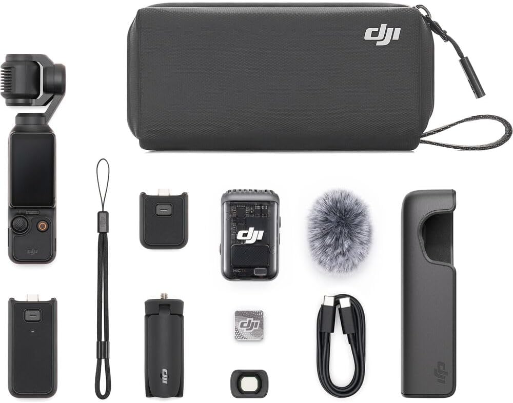 DJI Osmo Pocket 3 Creator Combo, 1'' CMOS, 4K Resolution/120fps Vlog Camera, 3-Axis Stabilization Bundle + Accessories Including 128GB Extreme Card, Editing Software Package, Starter Kit