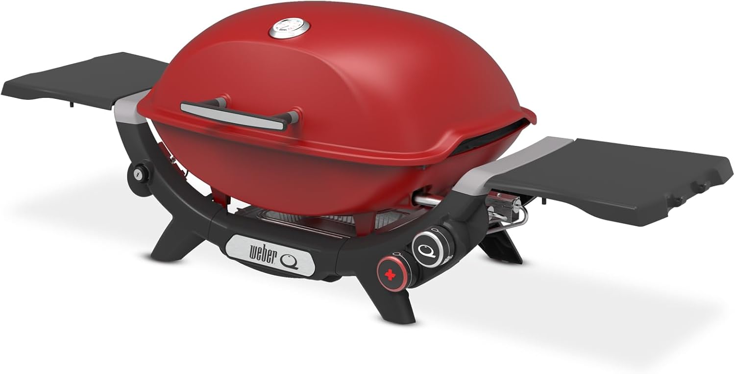 Weber Q 2800N+ Liquid Propane Portable Grill, Flame Red – Wide 250°–700°F Temp Range with Plus Burner for Searing, Low‑Temp Roasting & High-Dome Lid for Travel & Camping