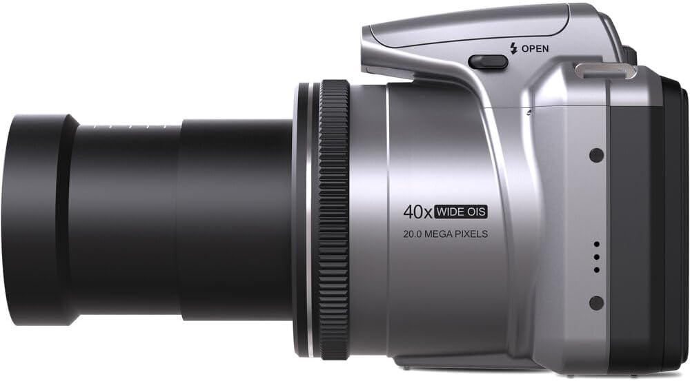 MINOLTA MN40Z 20 Mega Pixels 40x Optical Zoom Digital Camera with 1080p FHD Video, Silver, Bundle with 64GB Memory Card + Vlog Tripod + 4xAA Battery with Charger + Accessories