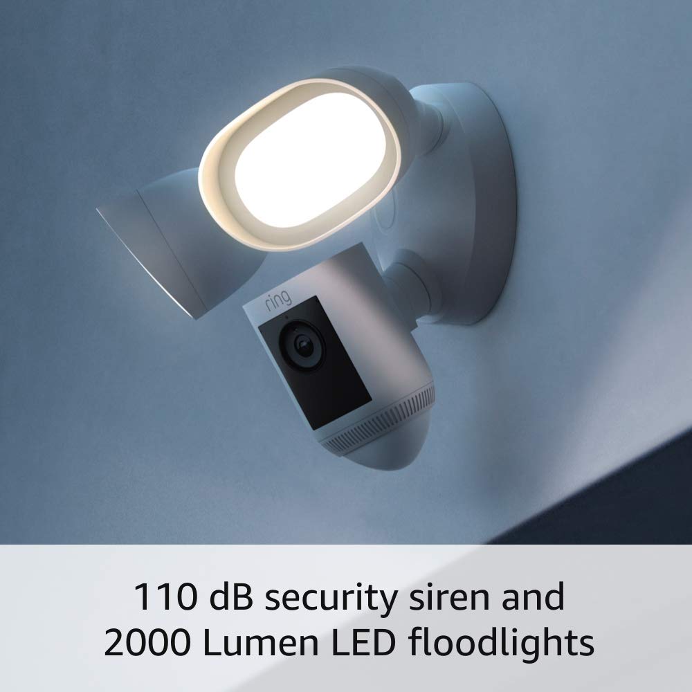 Like-New Ring Floodlight Cam Wired Pro with Bird's Eye View and 3D Motion Detection, White