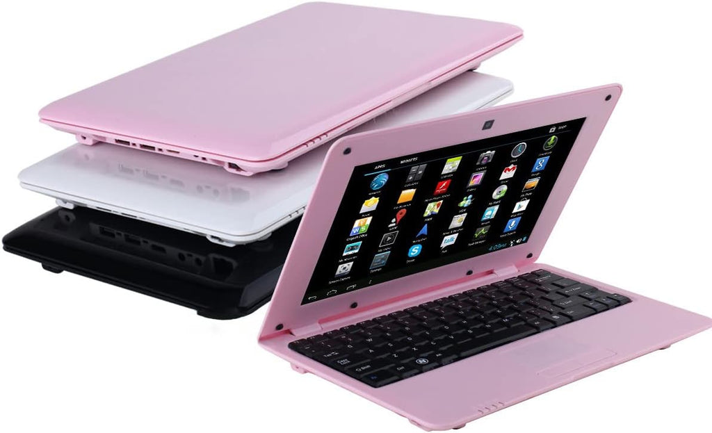 2025 Version 10.1 Inch Portable 8GB Computer Laptop PC Quad Core Android 6.0 Mini Netbook Slim and Lightweight Notebook YouTube Player Flash (Pink)