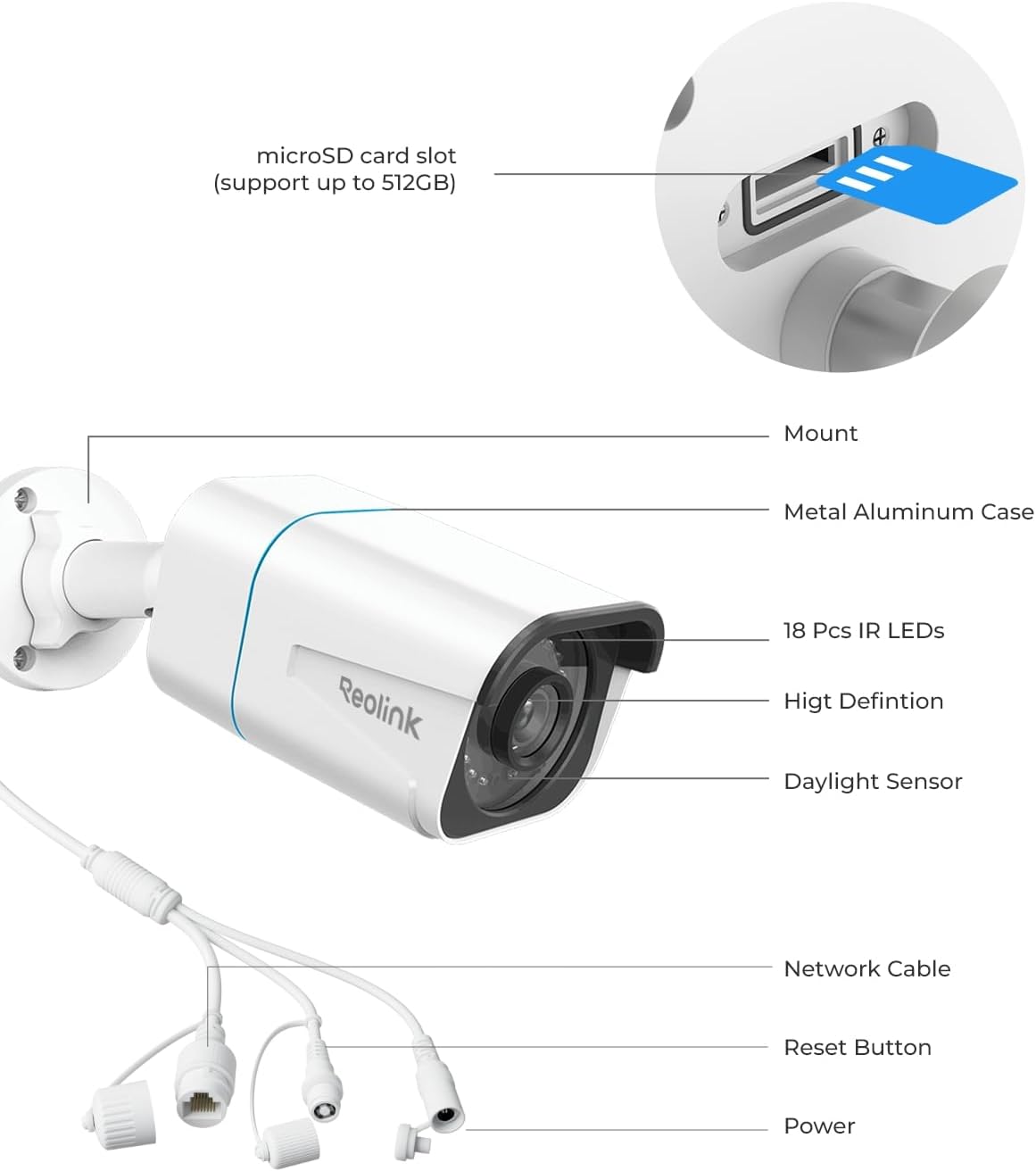 REOLINK 4K/8MP Security Bullet PoE IP Camera,Surveillance Outdoor Indoor,Human/Vehicle/Pet Detection,100ft IR Night Vision,Work with Smart Home,Up to 512GB microSD Card,RLC-810A(Pack of 2)