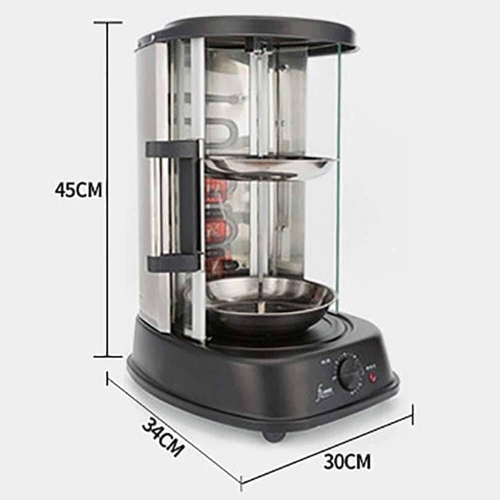 Electric Rotating Vertical Rotisserie Grill,1380W Electric Shawarma Smokeless 360° Rotary Barbecue Machine with 3-Grills,60 Min Timer,Sliding Glass Door,Auto Shut-Off