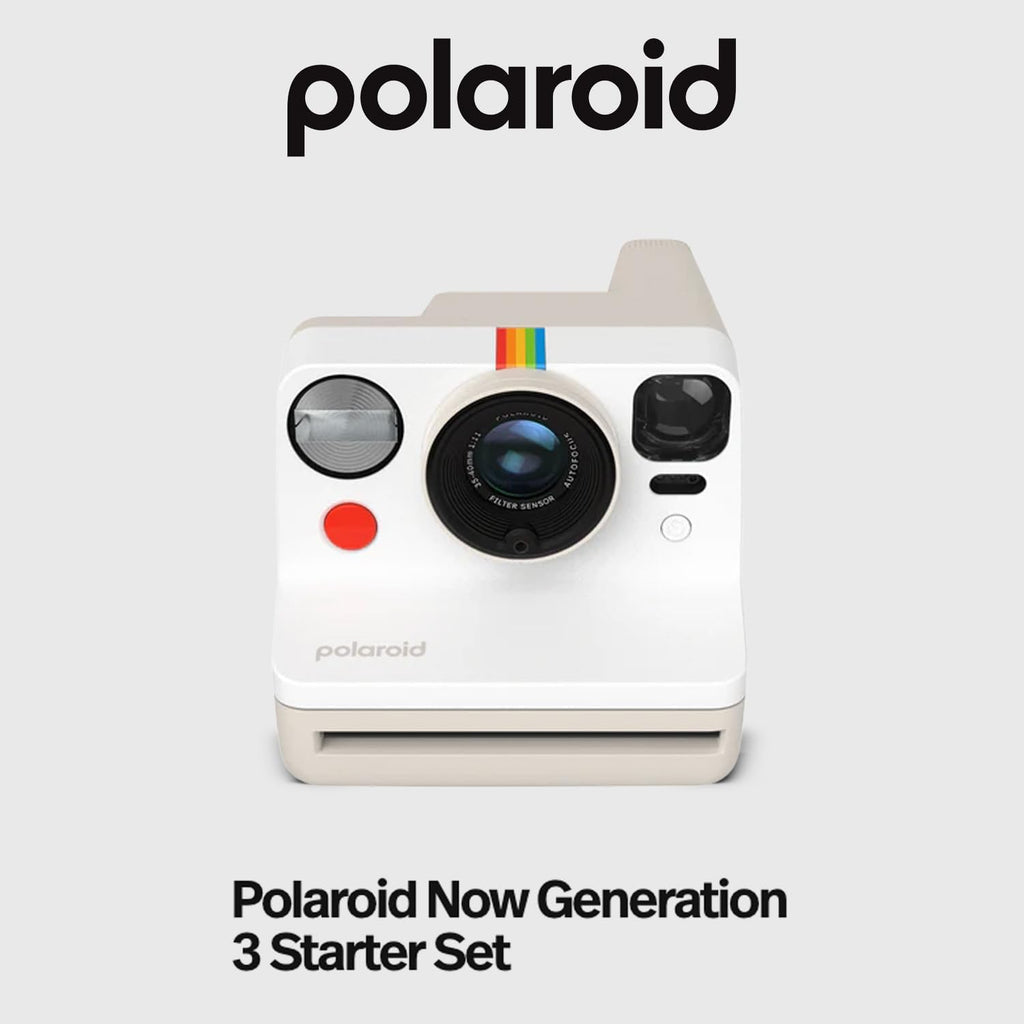 Polaroid Now Generation 3 Analog Instant Camera with Two-Lens Autofocus System (Pebble White) Bundle with Focus Camera Film Kit, and Color Film for i-Type (3 Items)