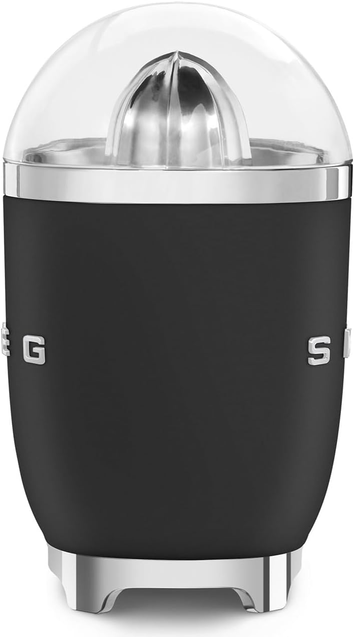 SMEG 50's Retro Style Citrus Juicer with Drip Free Spout, Automatic Activation, and Efficient Straining, Black