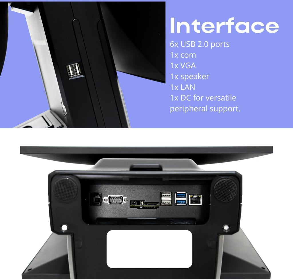 All in One Point of Sale M9 with 15.6'' Dual Touch Screen. OS Android 11 and i3 Processor.. Touch Pos with 58mm Thermal Printer for Receipts, powerful configuration Wi-fi, 4GB RAM and 64GB ROM.