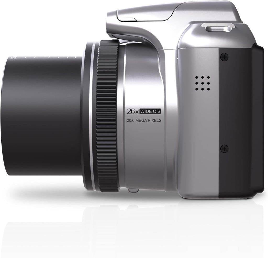 Minolta ProShot 20MP Camera – 26x Optical Zoom Lens, 1080p HD Video, WiFi, 3-inch LCD Screen, Image Stabilization, Face Detection, Scene Modes, Compact Point & Shoot, 32GB Card (Silver)