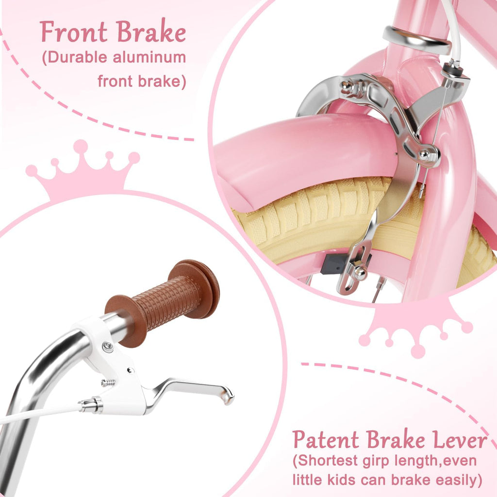 Glaf Toddler Girls Bike 12 14 16 20 Inch Girls Bike with Training Wheels Age 2-12 Years Old Bicycle Kids Bike with Basket and Doll Seat Adjustable Seat