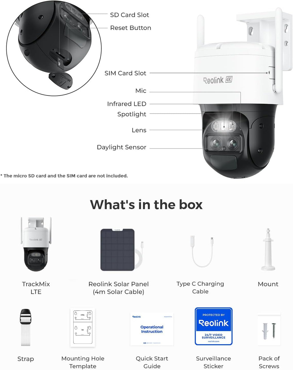 REOLINK 4K Dual Lens 4G Cellular Security Camera Wireless Outdoor, 360 PTZ with Auto Tracking, No WiFi Solar Powered, 6X Hybrid Zoom, 8MP Color Night Vision, Smart Dection &SIM Card, TrackMix LTE+SP