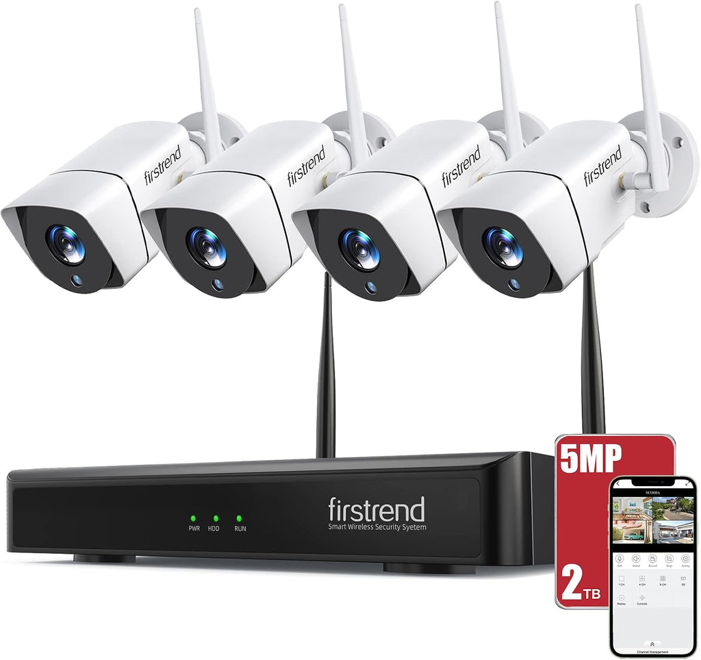 Wireless Security Camera System,Firstrend 5MP Security System Wireless with 4 CCTV Cameras Ultra HD Two Way Audio 8CH NVR 2TB Hard Drive Night Vision Motion Alarm APP for Home Indoor Outdoor