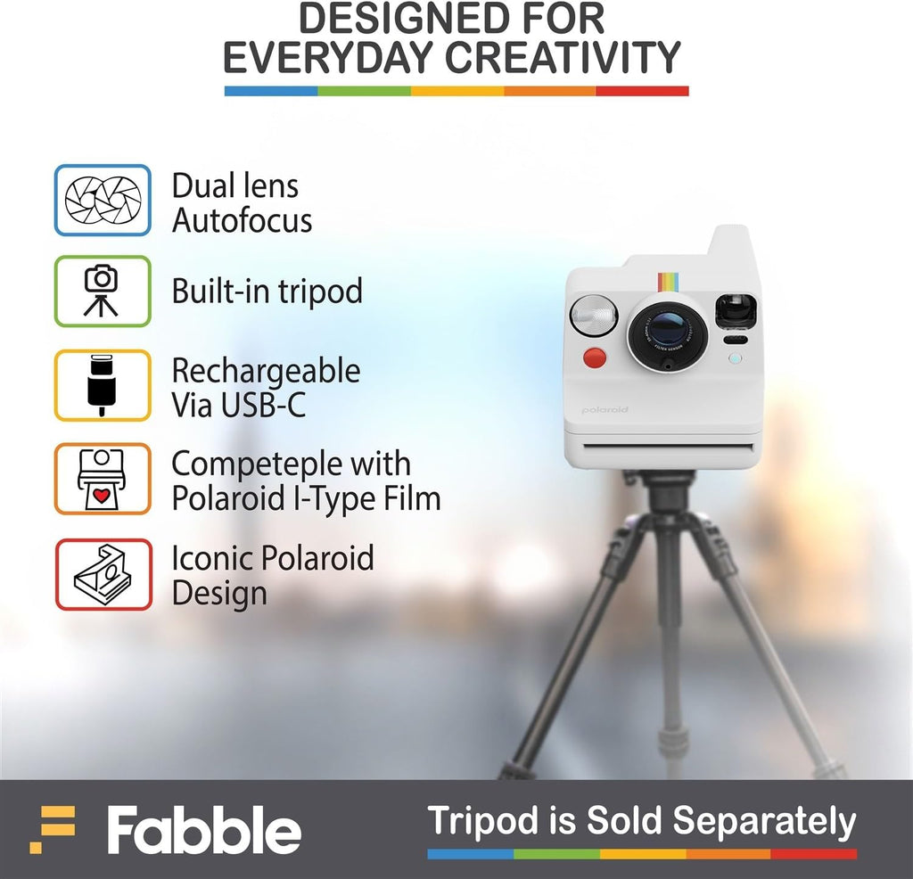Polaroid Now+ Generation 3 I-Type Instant Film Camera (White) Bundle with Polaroid Color I-Type Film (8 Exposures), Hard Protective Case and USB-C 6 ft. Cable