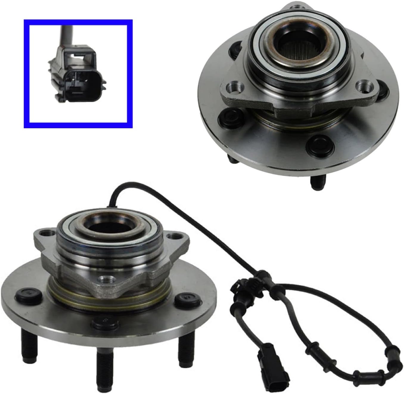 TRQ 2 Piece Wheel Bearing & Hub Assembly Set Compatible with 2002-2005 Dodge Ram 1500