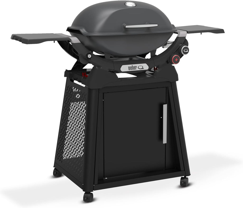 Weber Q 2800N+ Liquid Propane Grill with Stand, Charcoal Grey – Wide 250°–700°F Temp Range with Plus Burner for Searing, Low‑Temp Roasting & High-Dome Lid