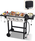 Propane Gas Griddle 4-Burner, Flat Top Grill Griddle, Outdoor Gas Stove with Foldable Side Tables, Wheels - 40,000 BTUs Output, 291 sq.in Cooking Area, for Patio Barbecue, Backyard, BBQ