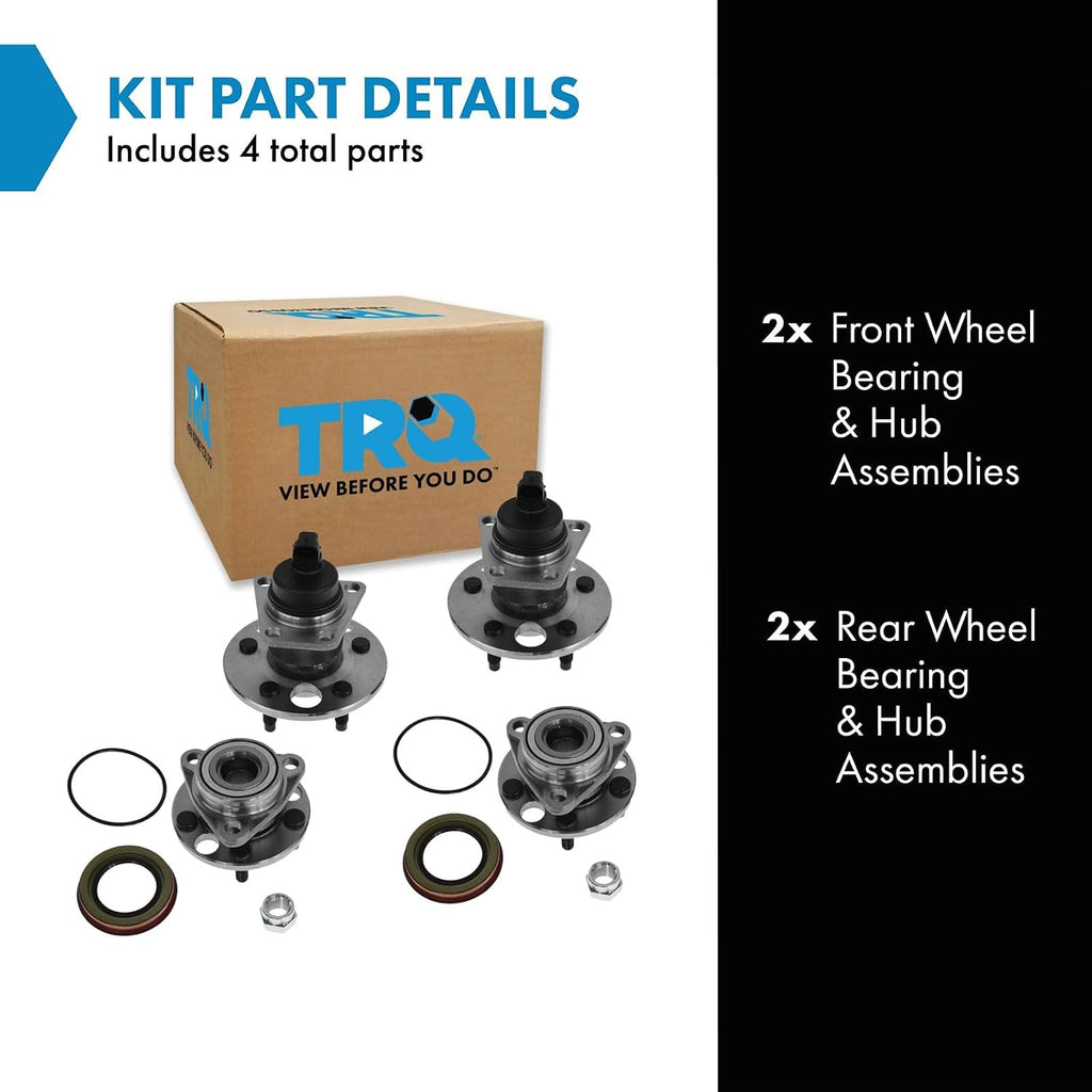 TRQ 2 Piece Front Rear Wheel Bearing & Hub Assembly Set Compatible with 1991-1998 Buick Skylark 1992-1996 Chevrolet Beretta 1992-2005 Cavalier Corsica 1992-1998 Oldsmobile Achieva Pontiac Grand Am 19