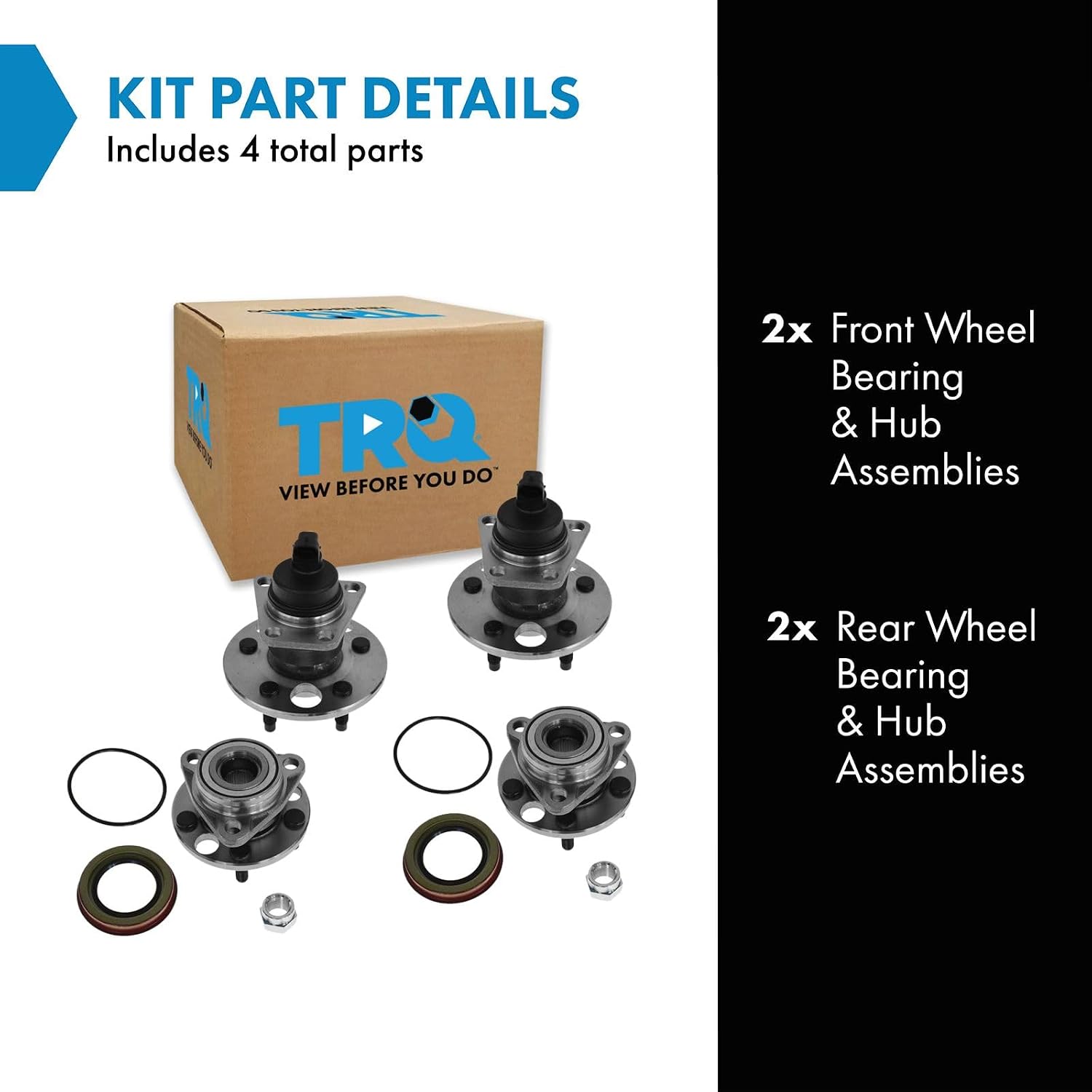 TRQ 2 Piece Front Rear Wheel Bearing & Hub Assembly Set Compatible with 1991-1998 Buick Skylark 1992-1996 Chevrolet Beretta 1992-2005 Cavalier Corsica 1992-1998 Oldsmobile Achieva Pontiac Grand Am 19