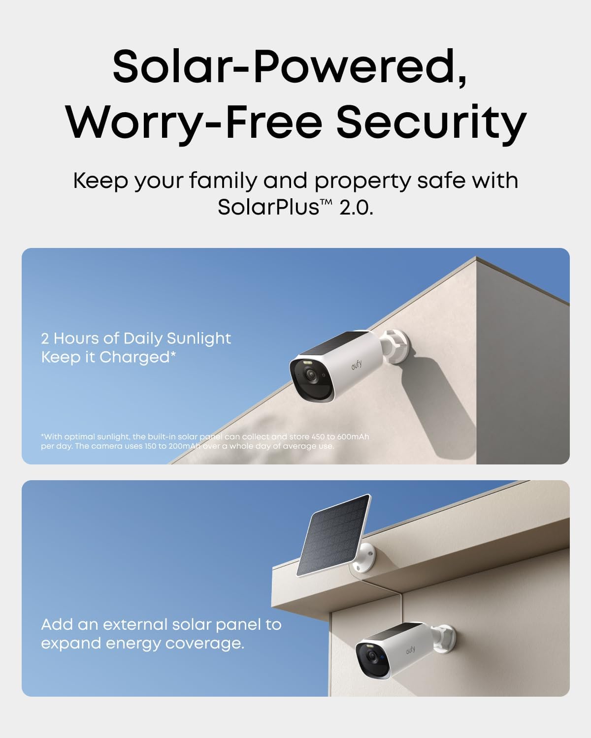 eufy Security eufyCam E40 2-Cam Kit, Solar Security Camera, 2K MaxColor Night Vision with Integrated Solar Panel, Built-in 16GB Local Storage, No Monthly Fee, Easy Set-up, IP66