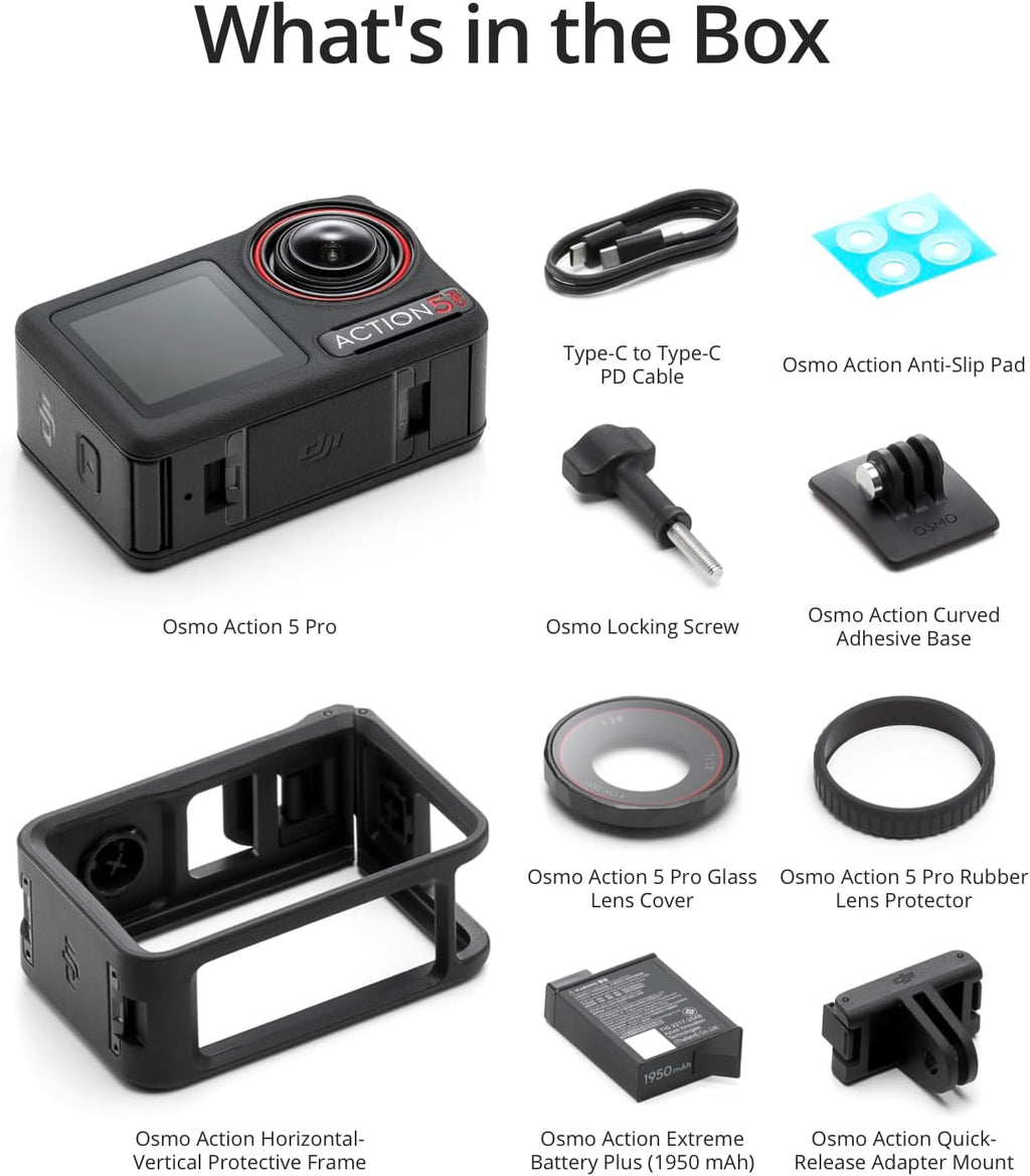 DJI Osmo Action 5 Pro Standard Combo, Waterproof Action Camera with 1/1.3' Sensor, 4K/120fps Video, Subject Tracking, Stabilization, Dual OLED Touchscreens, 47GB Built-in Storage, Vlogging Camera