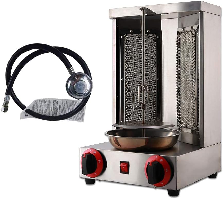 Shawarma Grill Doner Kebab Machine Gas Gyro broilers Rotating Home Vertical Rotisserie with 2 Burners 110V for Chicken Roast,Turkey Roast,Tacos,Roast,（Registered Design Patent）