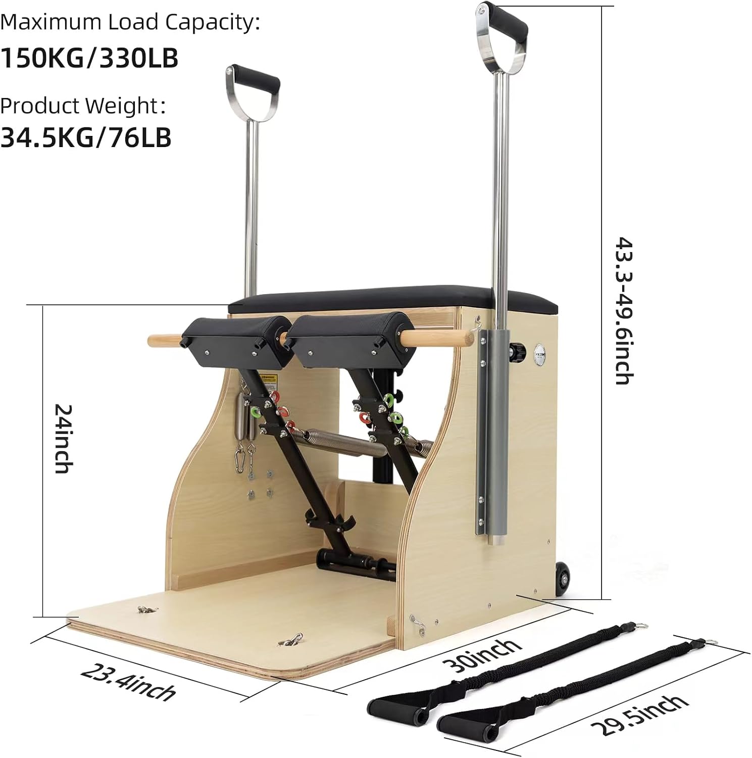 Pilates Chair, Split-Pedal Stability Combo Chair with Handles, Wunda Chair Pilates Machines for Home Use and Studio, 90% Assembled