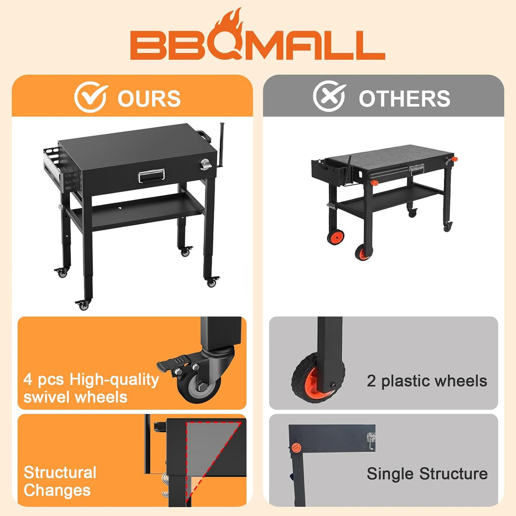 28' and 34' Upgrade Height & Quick-Fold Portable Grill Cart for Ninja Woodfire (OG700 Series), MO201 OO101 Pizza Oven, Blackstone 17'/22' Griddle – Outdoor Ninja Grill Stand with 4 Swivel Wheels
