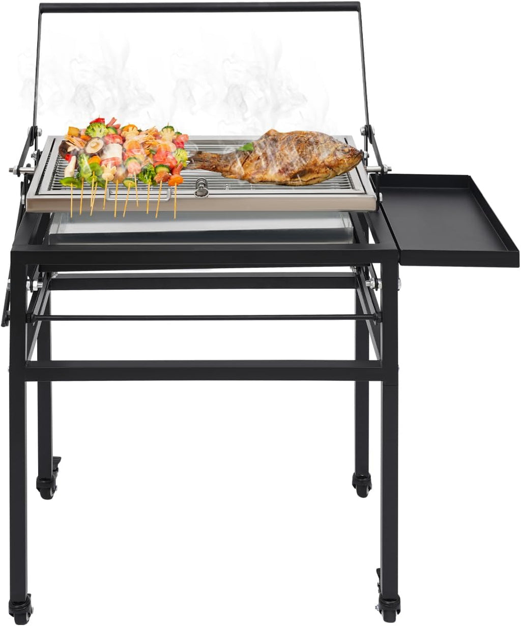 Charcoal Flip Grill, Vertical Rotating BBQ with Adjustable Height, Wheels, Tabletop Option, 8-Person Portable Outdoor Freestanding Grill for Patio, Camping, Picnics, Family Gatherings