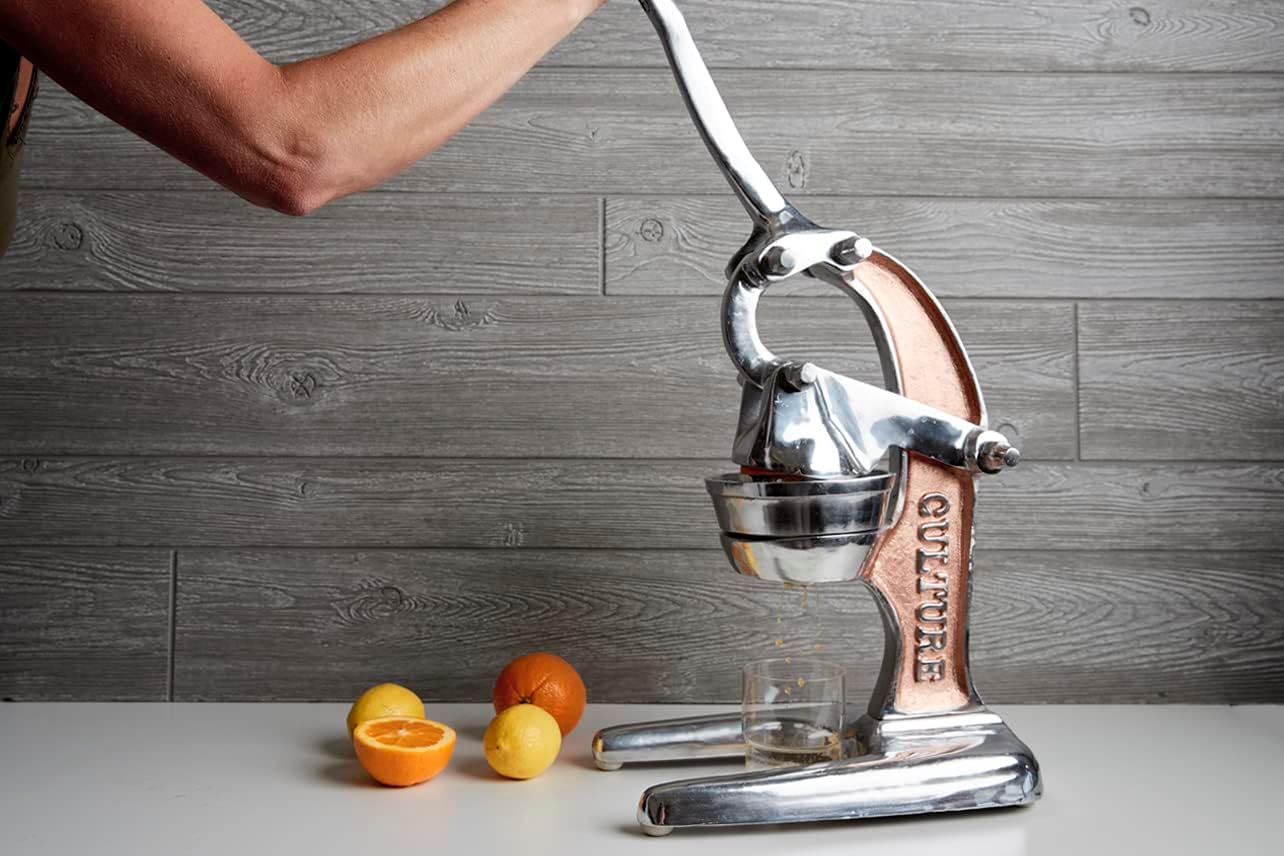 Artisan Cast Aluminum Professional Grade Manual Hand Press Juicer for Orange, Grapefruit, and Large Citrus Fruits Morning Drinks, Cocktails, or Cooking by Verve CULTURE - Rose Gold - Large 14x9x17