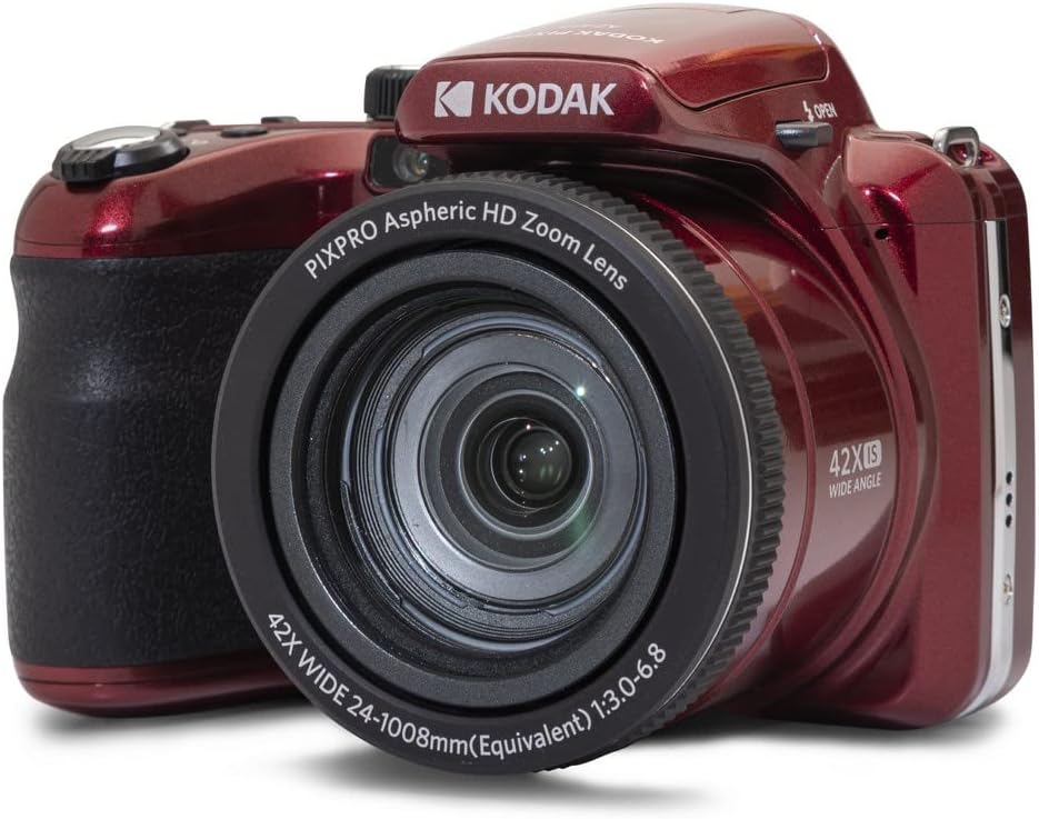 KODAK PIXPRO AZ425 Digital Camera, 42x Optical Zoom Bridge with 20MP BSI Sensor, Li-Ion Battery, OIS, 1080p Full HD Video, Red