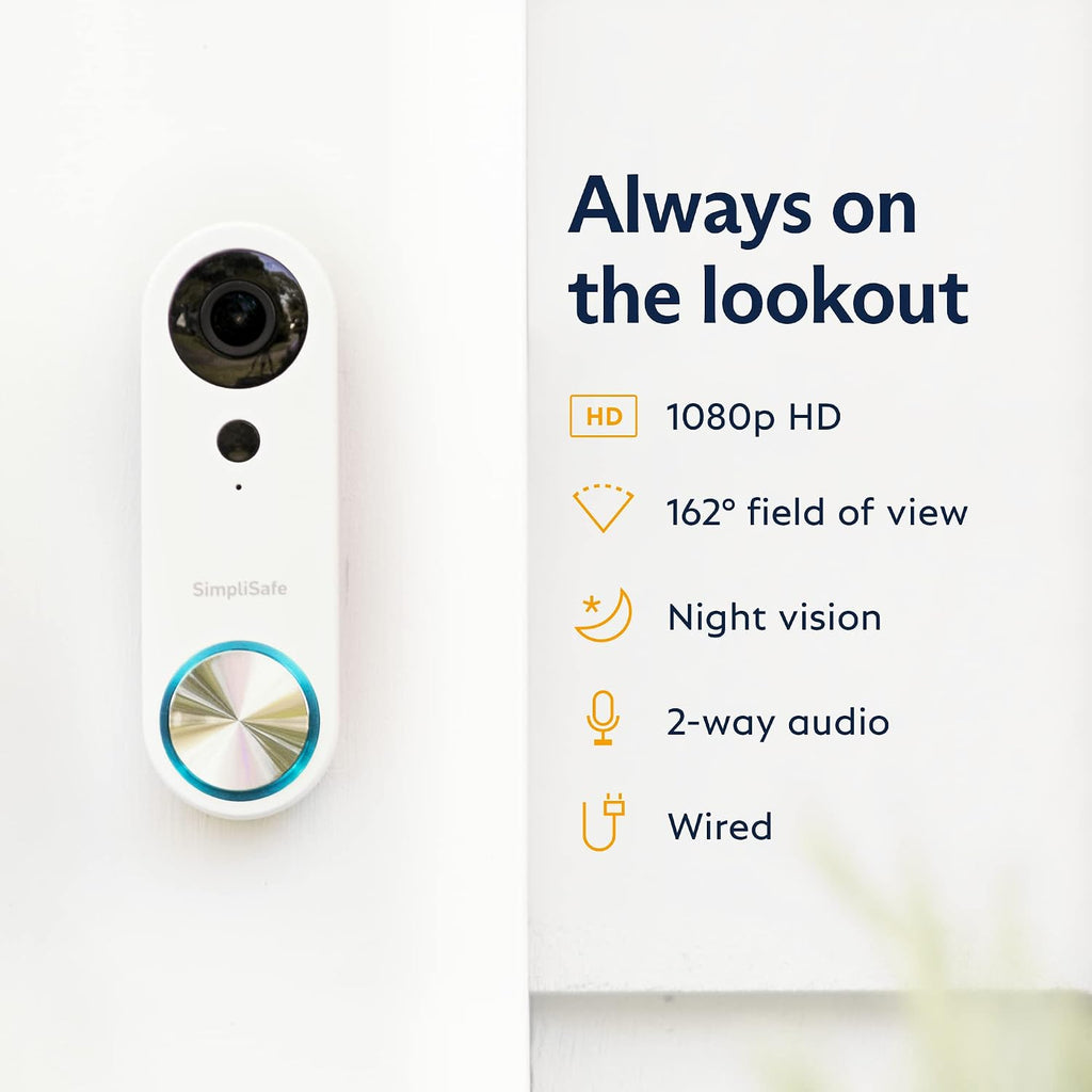 SimpliSafe 9 Piece Wireless Home Security System Gen 3 with Outdoor Camera and Wired Video Doorbell - Optional 24/7 Professional Monitoring - No Contract - Compatible with Alexa and Google Assistant