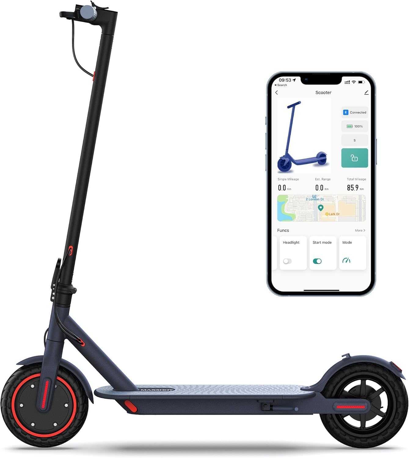 MAXSHOT Electric Scooter for Adults, 8.5/10/14' Tires, 19/22Mph, 350W/500W Motor, 21-28 Miles Range, Folding E-Scooter with Dual Suspension,APP Contro