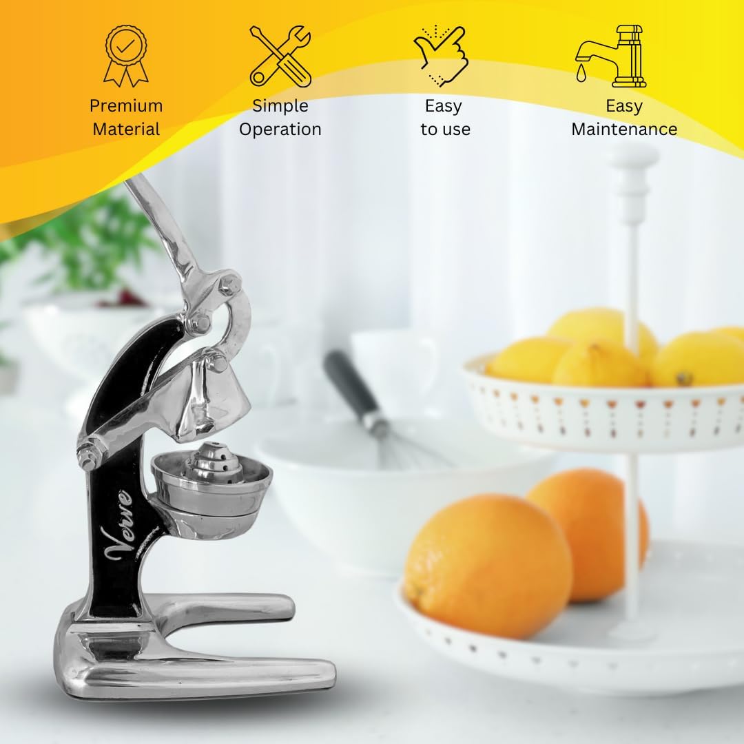 Artisan Cast Aluminum Professional Grade Manual Hand Press Juicer for Orange, Grapefruit, and Large Citrus Fruits Morning Drinks, Cocktails, or Cooking by Verve CULTURE - Black - Large 14x9x17