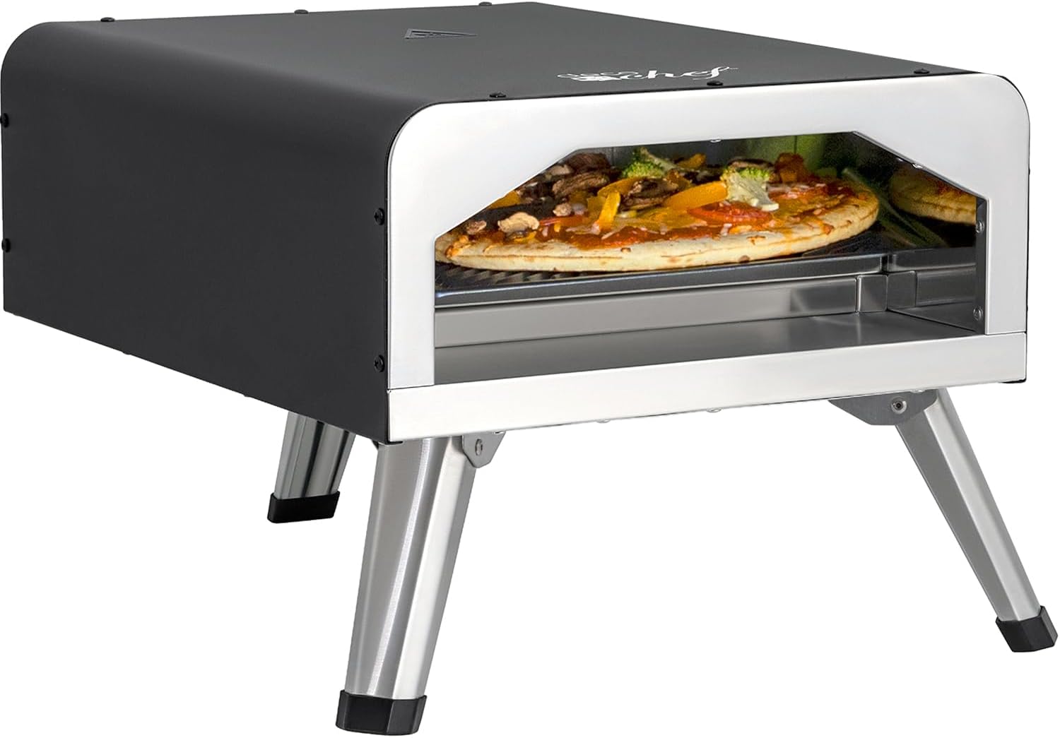 Deco Chef Electric Pizza Oven, 12-Inch Ceramic Stone and Grill, 1800W, Bakes up to 750 Degrees for Countertop Artisan Style Pizza, 13' Double Wall Stainless Steel, Indoor & Portable Outdoor Pizza Oven