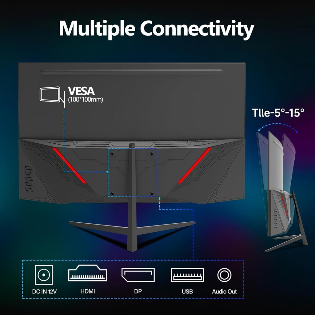 ZZA 27 Inch Curved Gaming Monitor 200Hz|180Hz|144HZ 1ms FHD 1080P Computer Screen FreeSync|130% sRGB|HDR|Low Blue Light|HDMI DP Ports|VESA Mount|Metal Stand