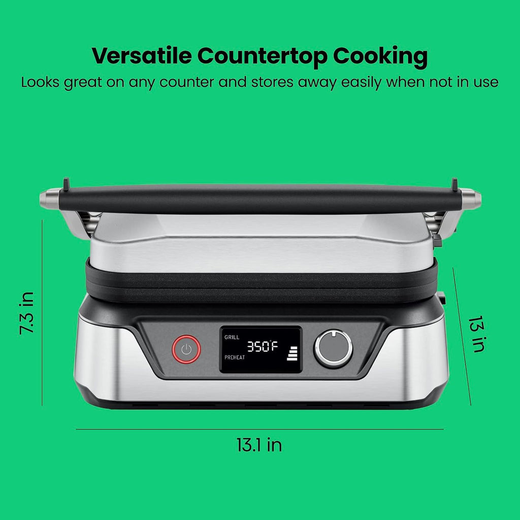 Chefman 5-in-1 Digital Panini Press Grill Sandwich Maker and Griddle Grill Combo with Removable, Reversible Dishwasher-Safe Grilling Plates, Opens 180° for Indoor BBQ /Flat Top Grill, Stainless steel
