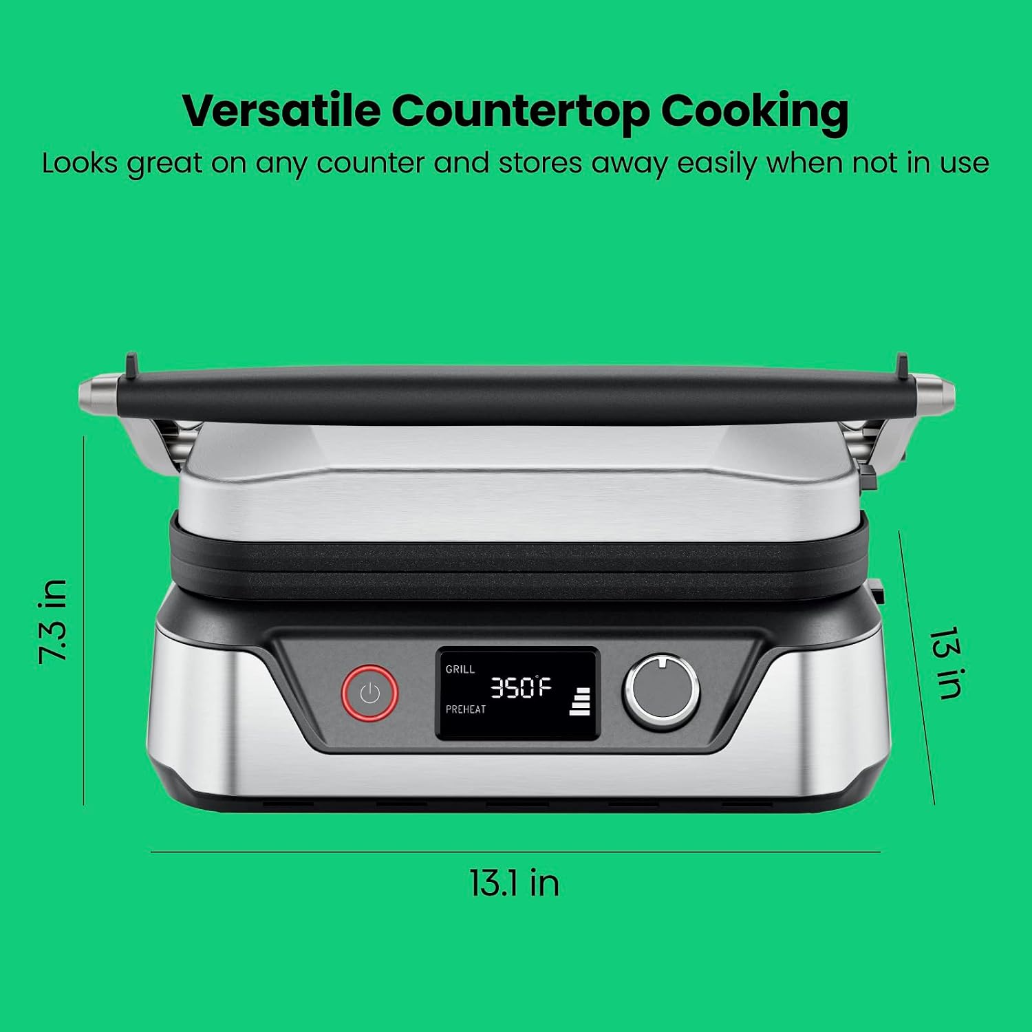Chefman 5-in-1 Digital Panini Press Grill Sandwich Maker and Griddle Grill Combo with Removable, Reversible Dishwasher-Safe Grilling Plates, Opens 180° for Indoor BBQ /Flat Top Grill, Stainless steel