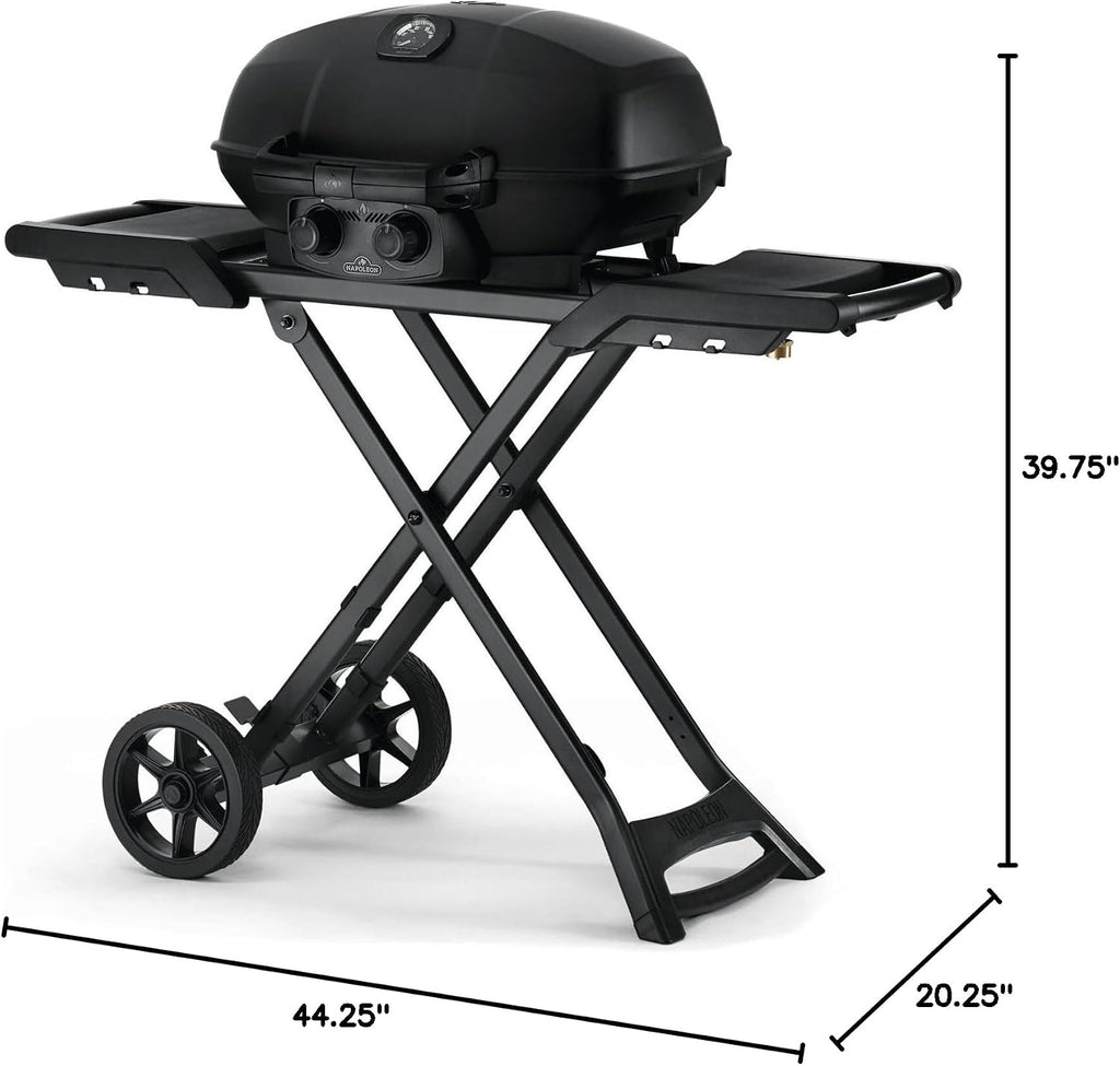 Napoleon PHANTOM TravelQ Portable PRO Propane Gas Grill - PRO285X-PHM - with Scissor Cart, Matte Black, Travel BBQ,