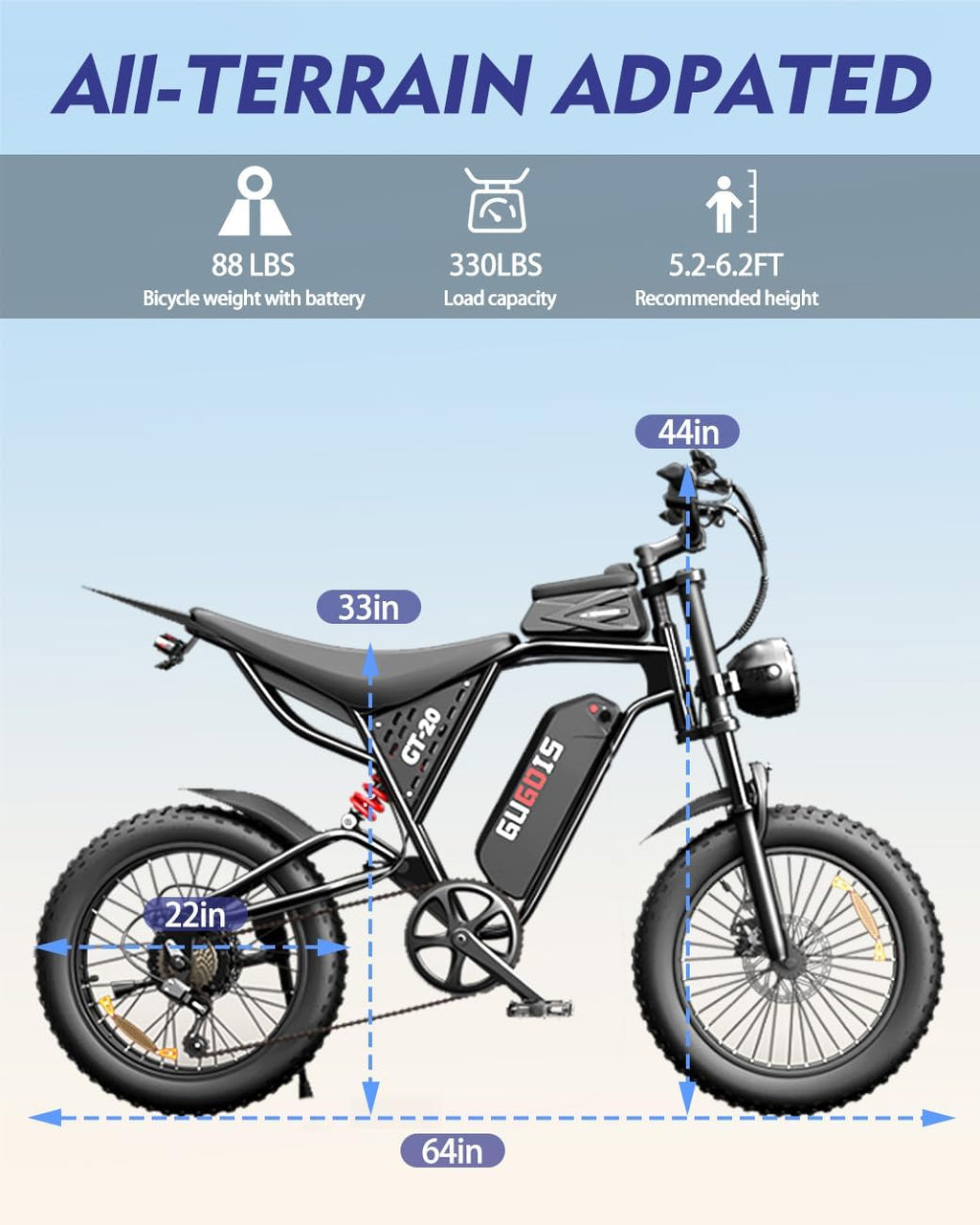 Electric Bike for Adults, 20' Fat Tire Electric Bike, Peak 1000W Motor, 48V Removable Battery, Up to 30MPH & 45/60 Miles, Full Suspension, Dual Disc Brakes, 7-Speed, All-Terrain Off-Road Ebike