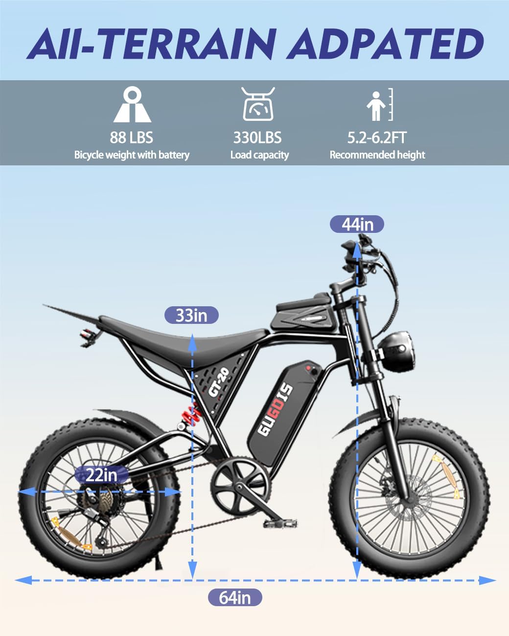 Electric Bike for Adults, 20' Fat Tire Electric Bike, Peak 1000W Motor, 48V Removable Battery, Up to 30MPH & 45/60 Miles, Full Suspension, Dual Disc Brakes, 7-Speed, All-Terrain Off-Road Ebike