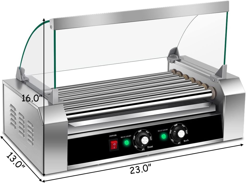 Giantex Hot Dog Roller Machine, 7 Non-Stick Rollers 18 Hot Dog Sausage Grill Cooker Machine with Removable Stainless Steel Drip Tray and Glass Hood Cover, Commercial Household Hot Dog Rotisserie