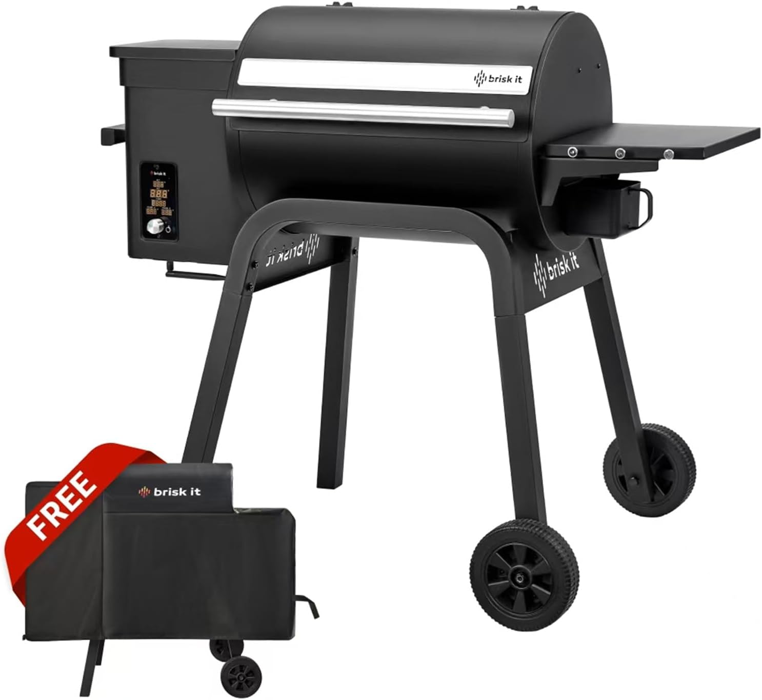 Brisk It Zelos-450 WiFi A.I. Electric Wood Pellet Smoker Grill - Smart Grill With Waterproof Cover– 450 sq.in Cooking Area,7-in-1 Outdoor Grill & Smoker, PID Controller (Up to 500°F), Meat Probe