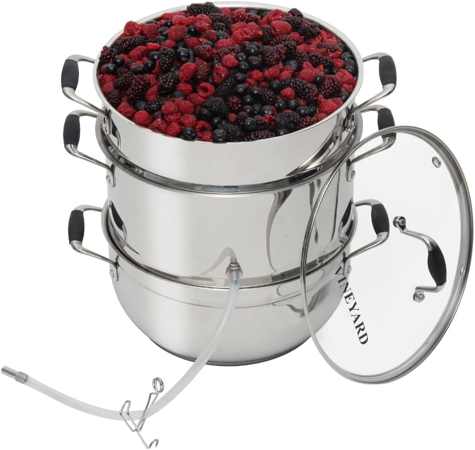 VINEYARD Deluxe Stainless Steel Steam Juicer & Roaster Set - Induction Friendly, Tempered Glass Lid, Cool-Touch Handles, 8 Quart Capacity