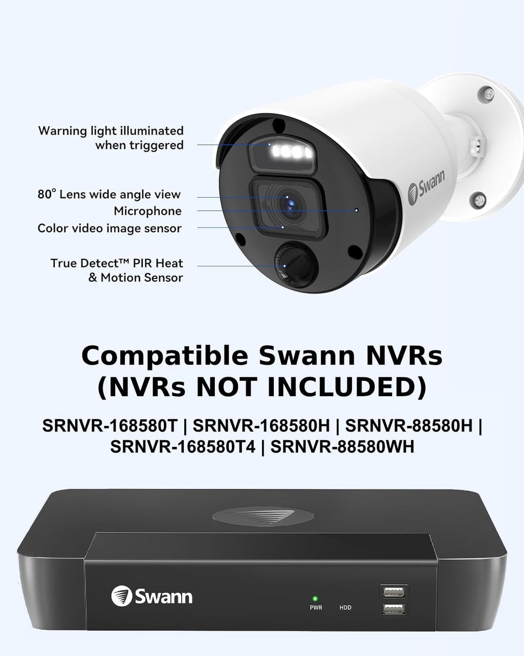 Swann NVR Add-On Security Camera for Wired PoE NVR CCTV Recorders, 4K Ultra HD Video, Indoor/Outdoor Surveillance, Sensor Lights, Color Night Vision, Heat & Motion Detection, 875WLB
