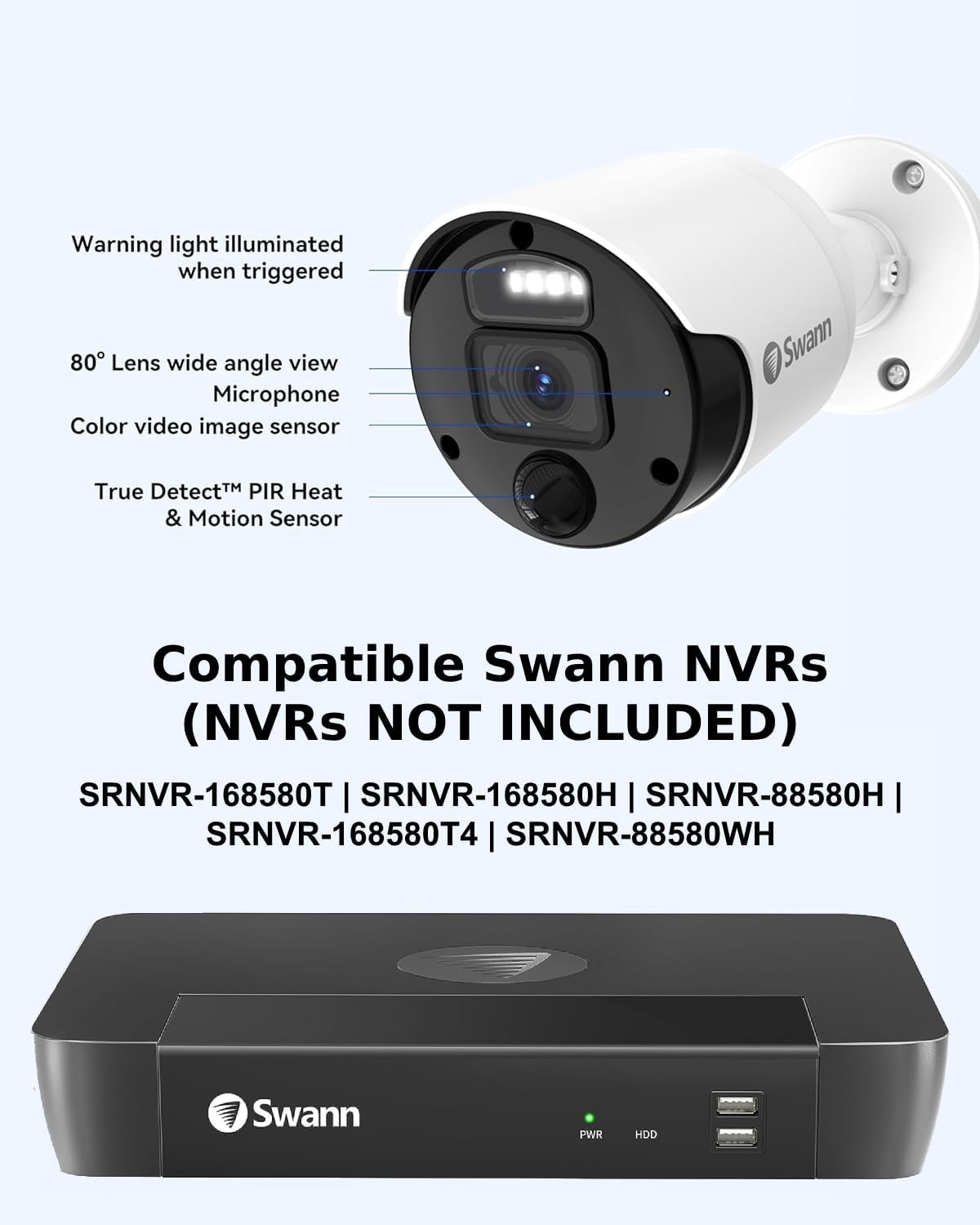 Swann NVR Add-On Security Camera for Wired PoE NVR CCTV Recorders, 4K Ultra HD Video, Indoor/Outdoor Surveillance, Sensor Lights, Color Night Vision, Heat & Motion Detection, 875WLB