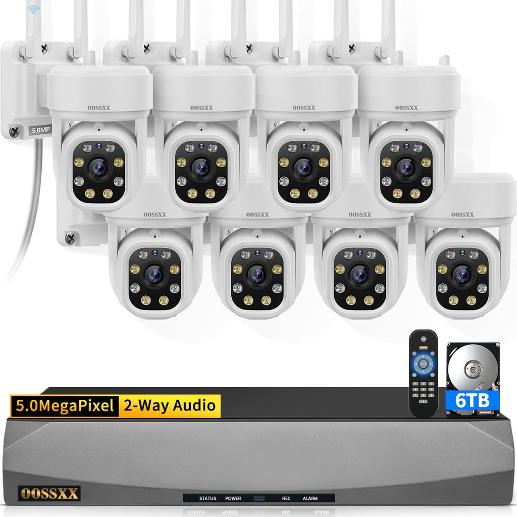 (2026 Update 90 Days Storage) 5MP PT Wireless Security Camera System with AI Human Tracking, Dual-Band 2.4G&5G WiFi, 130° Wide Angle, 2-Way Audio, No Monthly Fee, Outdoor Home Security Kit