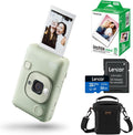 Fujifilm Instax Mini LiPlay Hybrid Instant Camera, Deep Bronze, Bundle with 20 Exposures Film Pack, 32GB UHS-I microSDHC Memory Card and Shoulder Bag (Matcha Green)