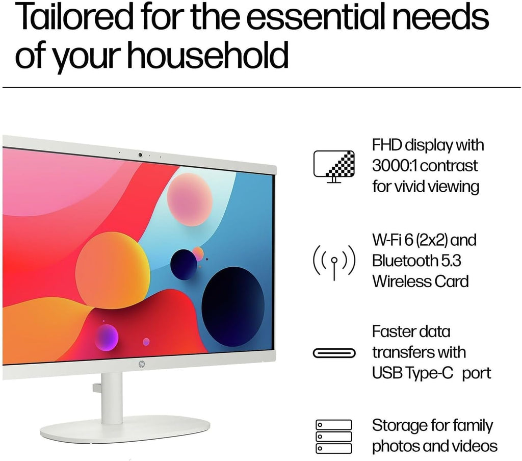 HP 2025 22' FHD All-in-One Desktop Computer, 13th Gen Intel Quad-Core Processor, 8GB DDR5 5200MHz RAM, 128GB UFS, HDMI, Type-C, Wi-Fi 6, HD Webcam, Windows 11 Pro