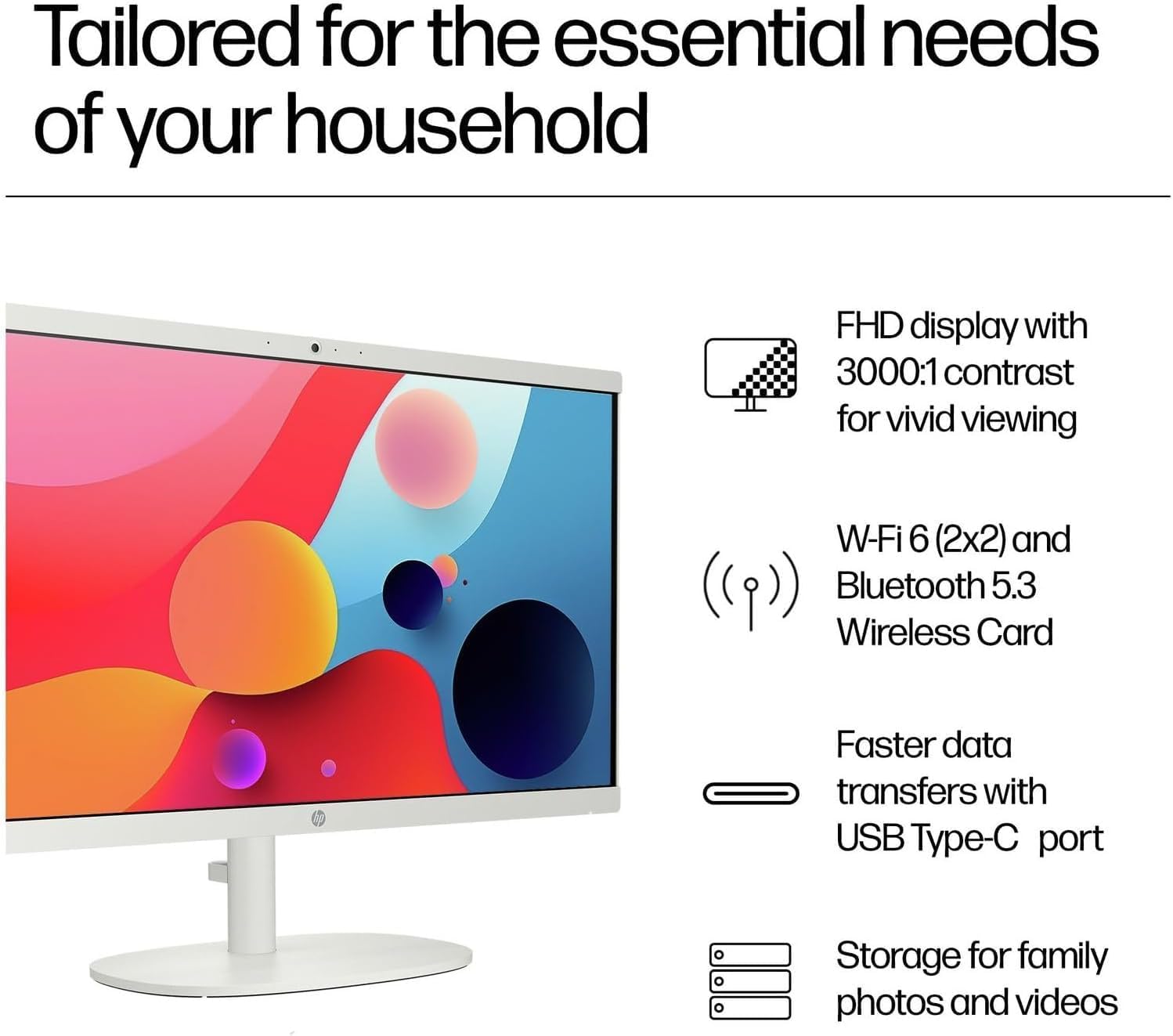 HP 2025 22' FHD All-in-One Desktop Computer, 13th Gen Intel Quad-Core Processor, 8GB DDR5 5200MHz RAM, 128GB UFS, HDMI, Type-C, Wi-Fi 6, HD Webcam, Windows 11 Pro