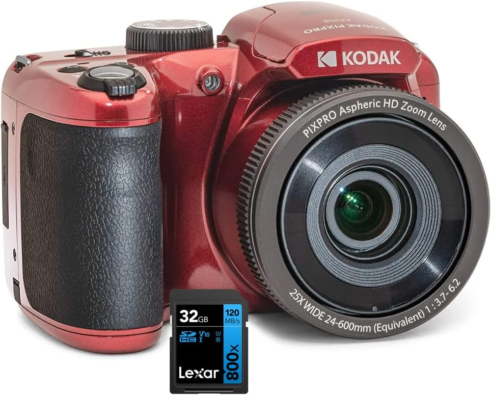 Kodak AZ255-RD PIXPRO Astro Zoom 16MP Digital Camera 25X Optical Zoom Red Bundle with Lexar 32GB High-Performance 800x UHS-I SDHC Memory Card Blue Series