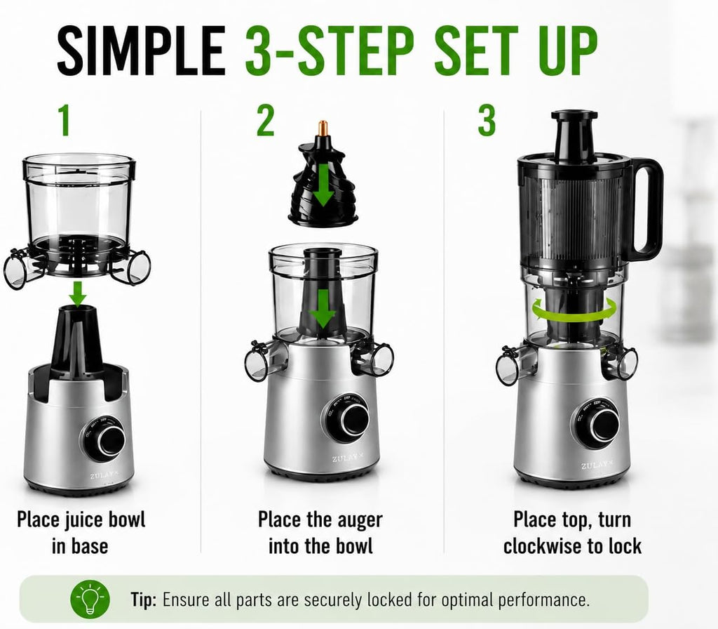 Zulay Kitchen Juicer Machine with 5' Wide Feed Chute, Cold Press Slow Masticating Juicer for Whole Fruits & Vegetables, Easy to Clean Stainless Steel Blades, High Juice Yield - Silver