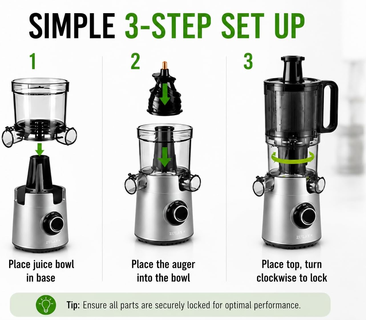 Zulay Kitchen Juicer Machine with 5' Wide Feed Chute, Cold Press Slow Masticating Juicer for Whole Fruits & Vegetables, Easy to Clean Stainless Steel Blades, High Juice Yield - Silver
